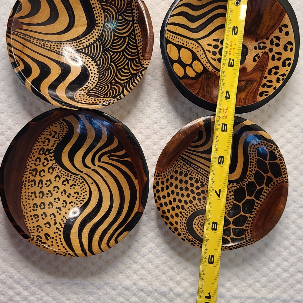 Hand-Painted Wood Decorative Bowls - Black & Natural Brown - Picture 6 of 10